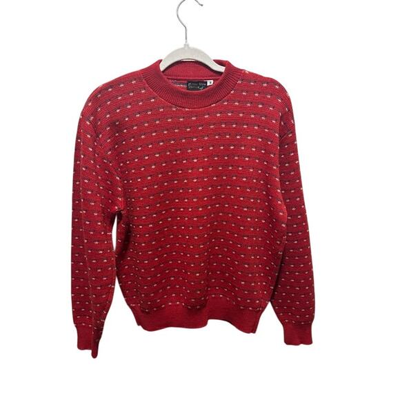Vintage James River Traders 100% Wool Sweater Red w Blue and White Mens Medium - Picture 1 of 6